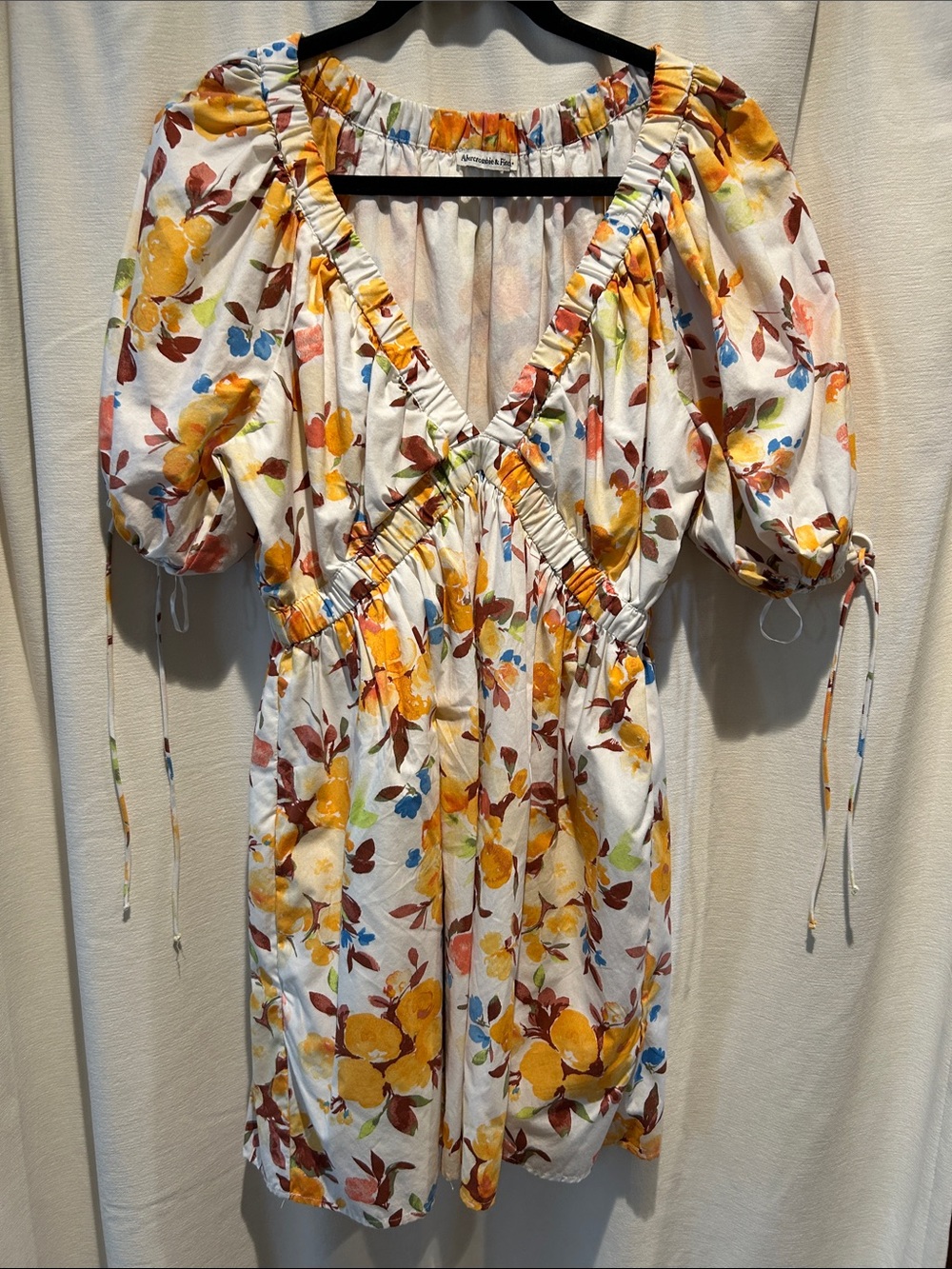 Abercrombie & Fitch White Floral Mini Dress with Yellow & Blue Accents